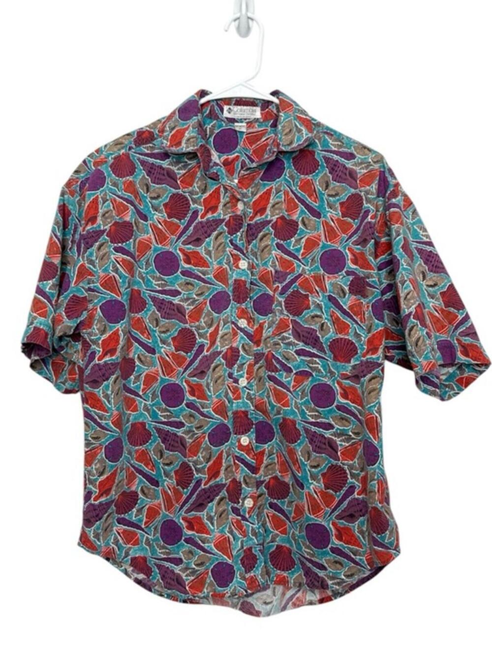 Vintage Columbia Sportswear Women's Seashell Print Button Front Shirt Medium